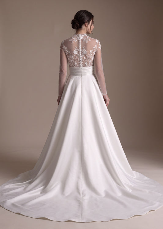 Long Sleeves Mock Neck Gown with A-line Skirt in Mercato