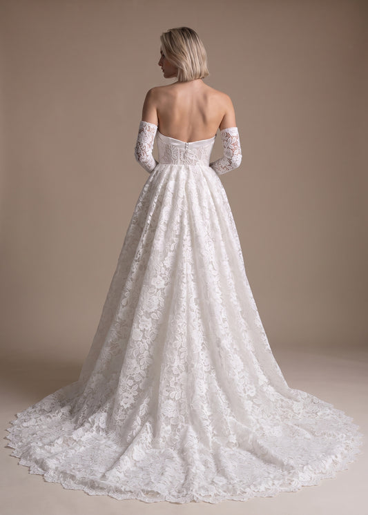 Convertible Satin Ball Gown with Corseted Lace Overlay
