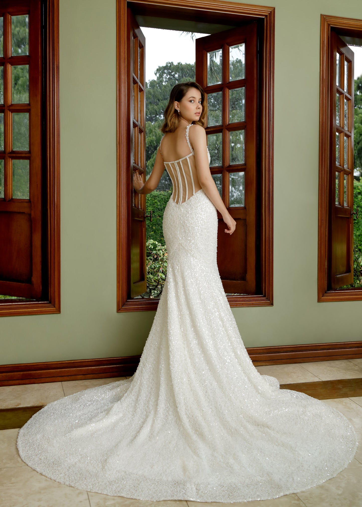 Pearl Beaded Wedding Mermaid Gown with Corset Bodice | Lotus Threads Bridal