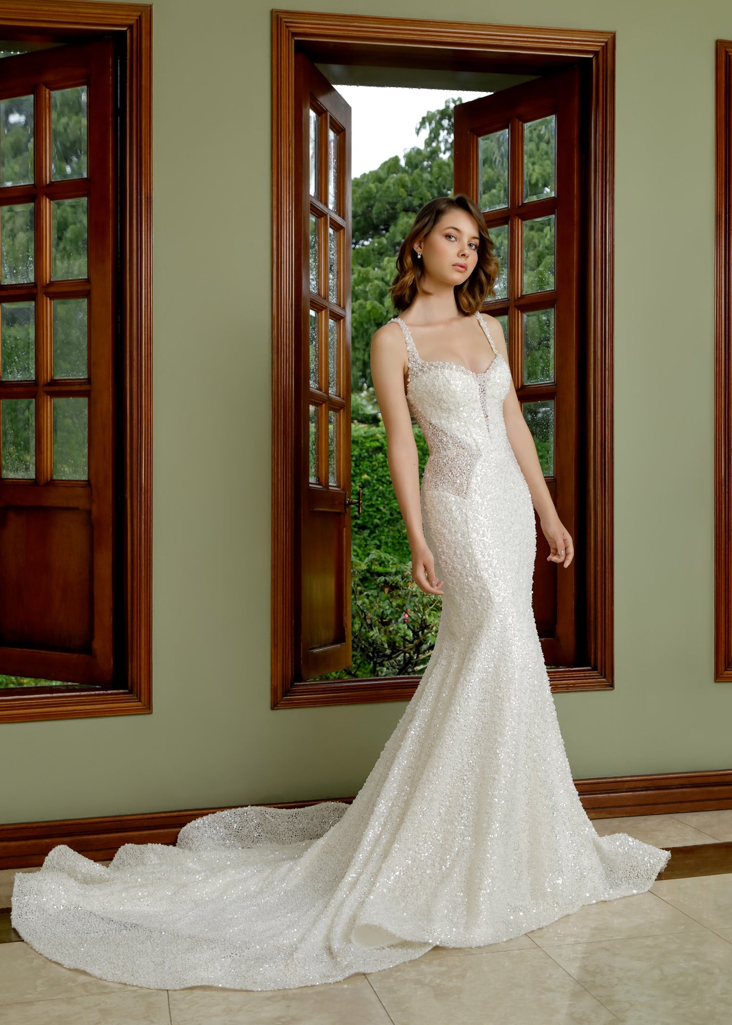 Pearl Beaded Wedding Mermaid Gown with Corset Bodice | Lotus Threads Bridal