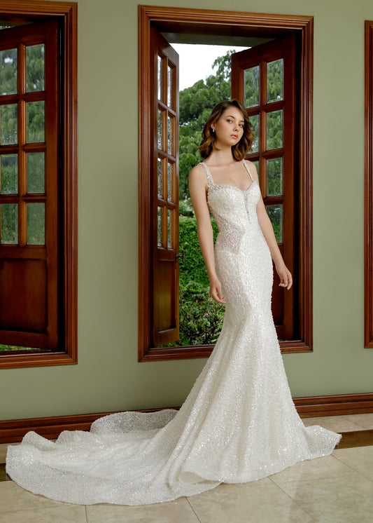 Pearl Beaded Wedding Mermaid Gown with Corset Bodice | Lotus Threads Bridal