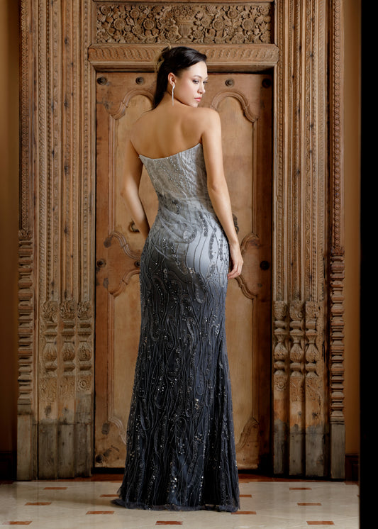 Ombré Strapless Gown with Corset Bodice & Beading | Lotus Threads | Formal Gown