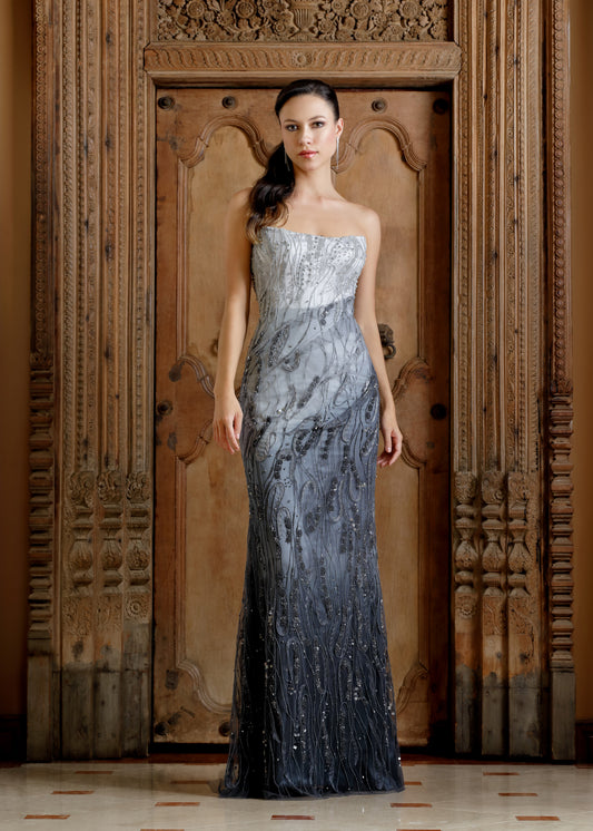 Ombré Strapless Gown with Corset Bodice & Beading | Lotus Threads | Evening Gown