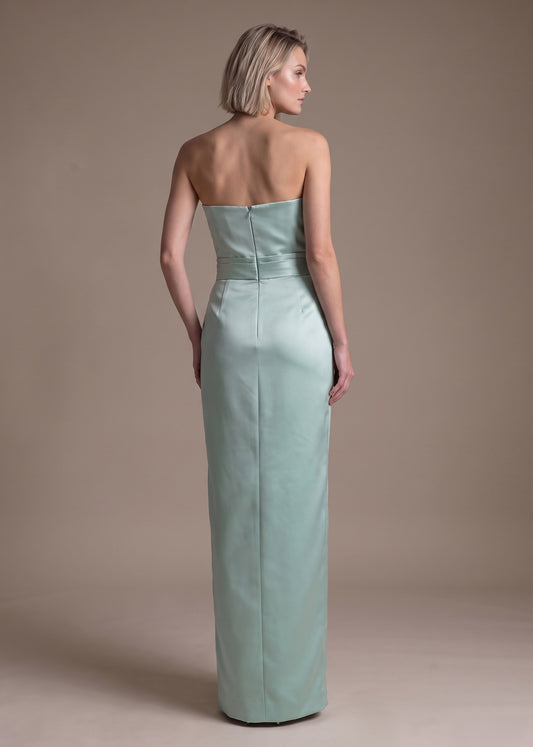 Asymmetrical Satin Sheath Gown with Draped Waist