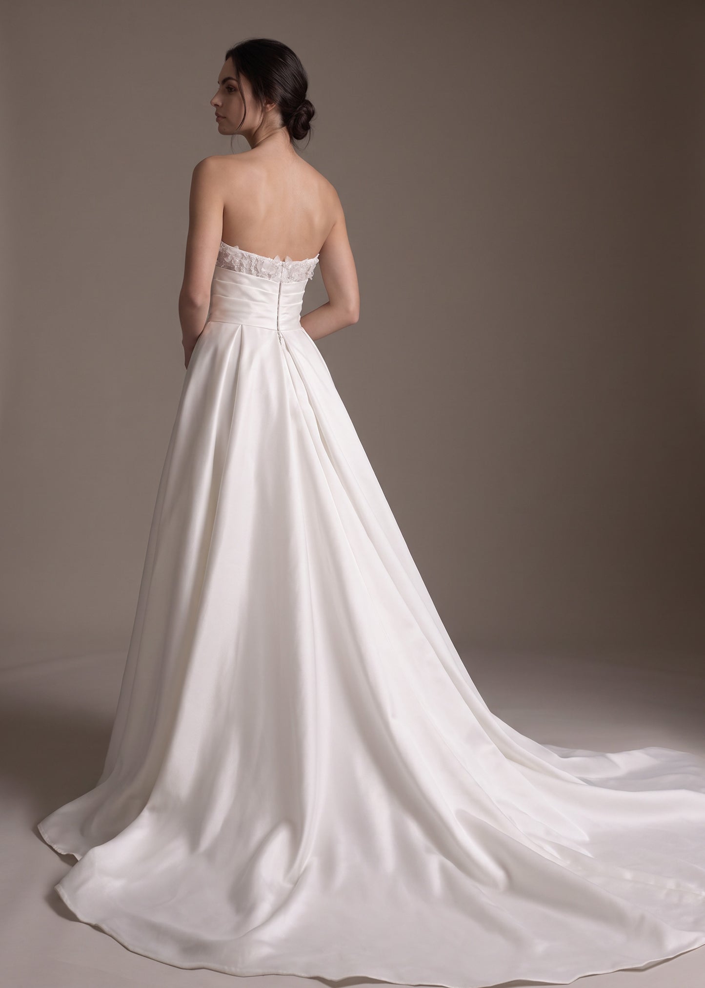 Draped Mikado A-Line Wedding Gown with Cat-Eye Neckline