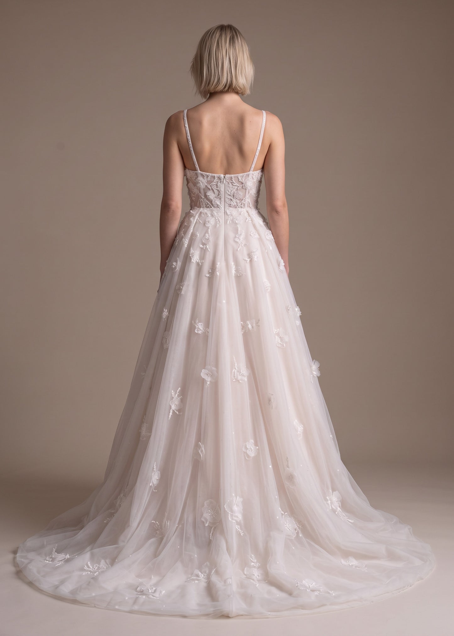 A-Line Ball Gown with Hand-Beaded Lotus Florals