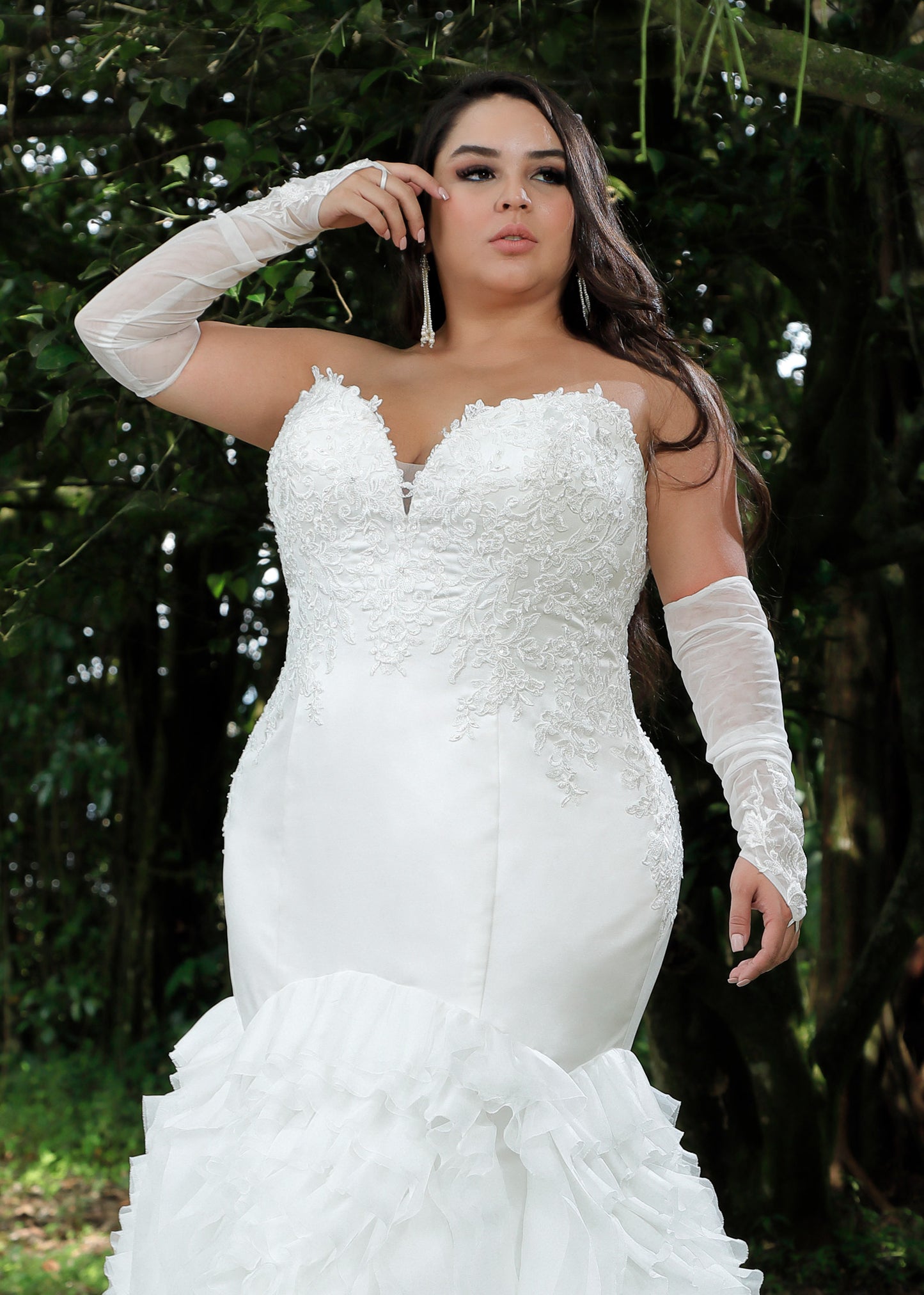 Strapless Mercato Mermaid Gown with Layers of Organza ruffles | Curvy Wedding Dress