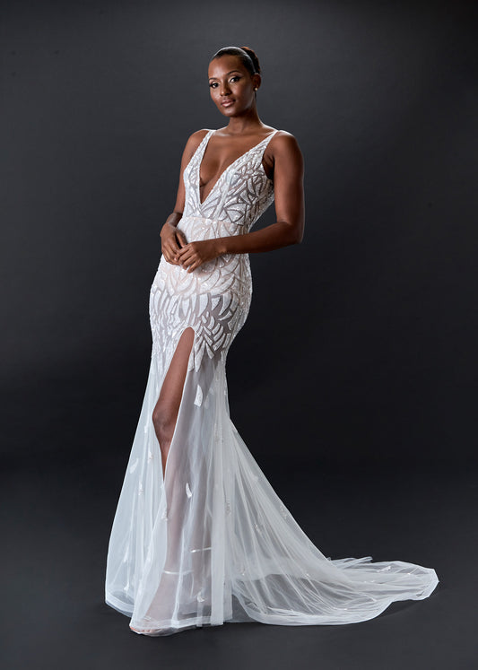 Sexy Mermaid Gown Embellished with Crystals and Beaded | Lotus Threads Bridal