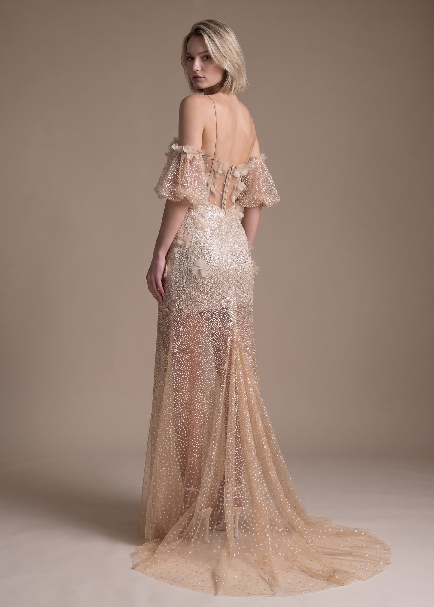 Fit & Flare Gown in European Glitter Tulle with 3D Florals