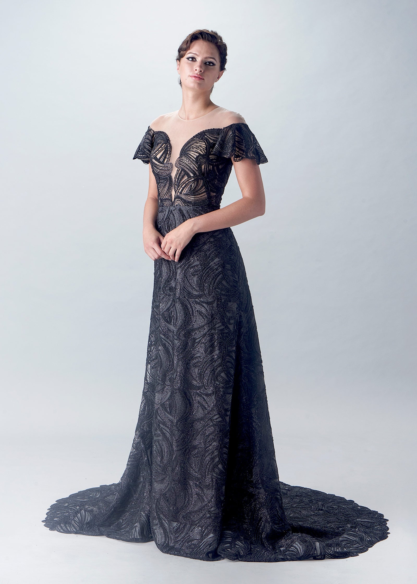 Off-Shoulder Caviar Beaded Lace A-Line Gown Lotus Threads Bridal Off-Shoulder Caviar Beaded Lace A-Line Gown Lotus Threads Bridal
