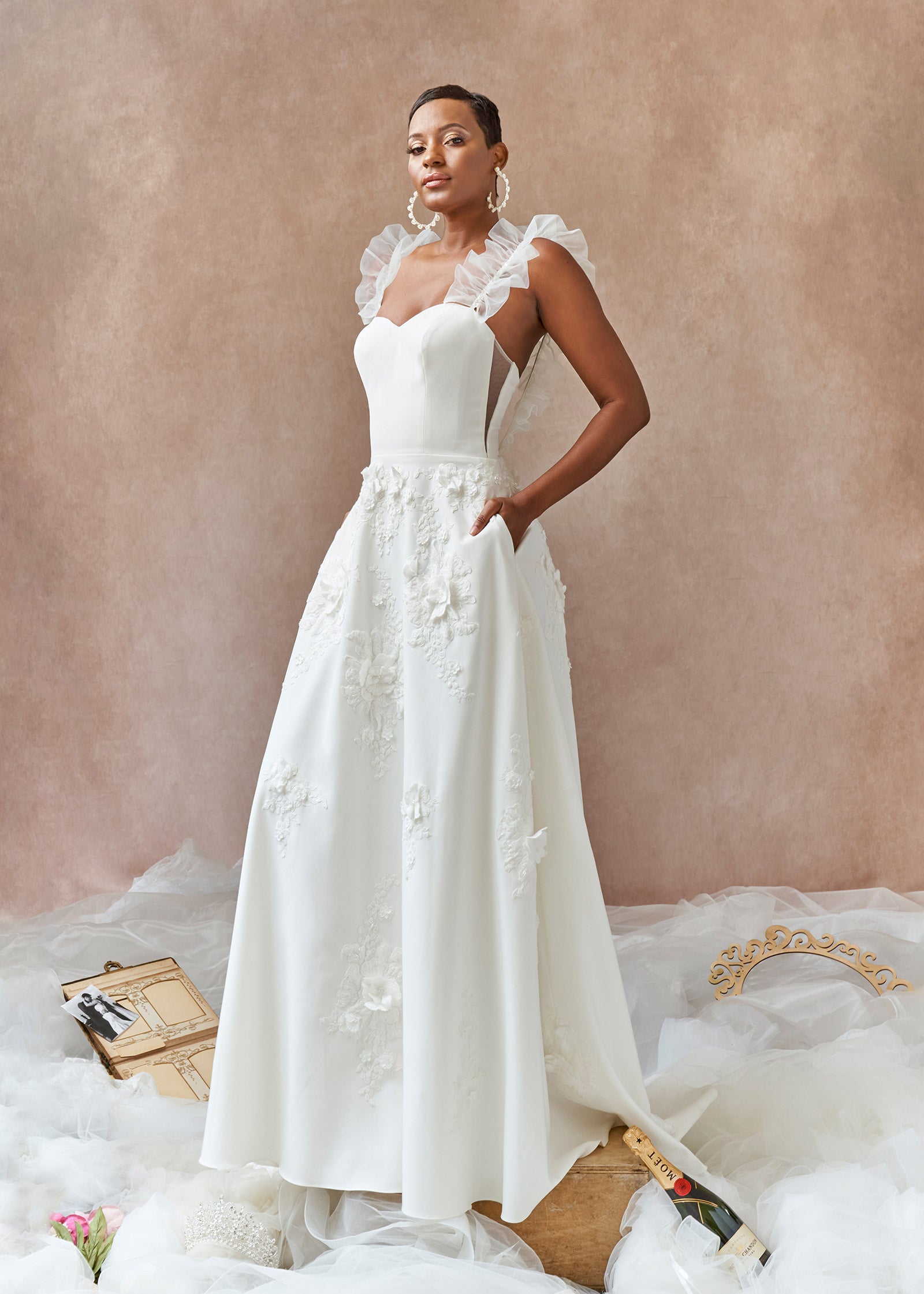 Sweetheart Crepe A-Line Wedding Dress with Floral Appliqu Lotus Threads Bridal Sweetheart Crepe A-Line Wedding Dress with Floral Appliqu Lotus Threads Bridal