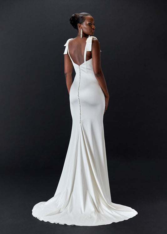 Sweetheart Satin Mermaid Wedding Dress with Bow Details - Back