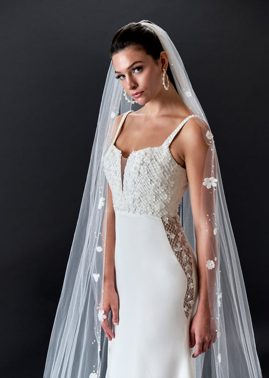 Crepe Mermaid Wedding Dress with Embellished Bodice | Lotus Threads Bridal