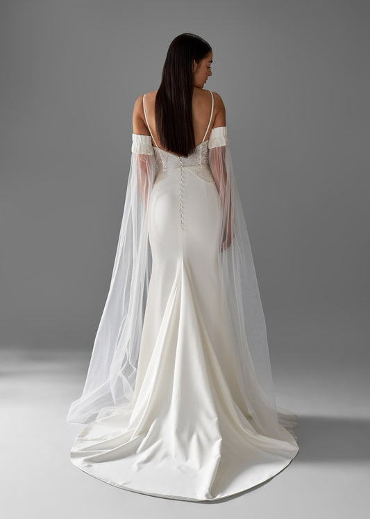 Mermaid Wedding Gown with Hand-Embellished Bodice and Crepe Skirt - Back | Lotus Threads Bridal