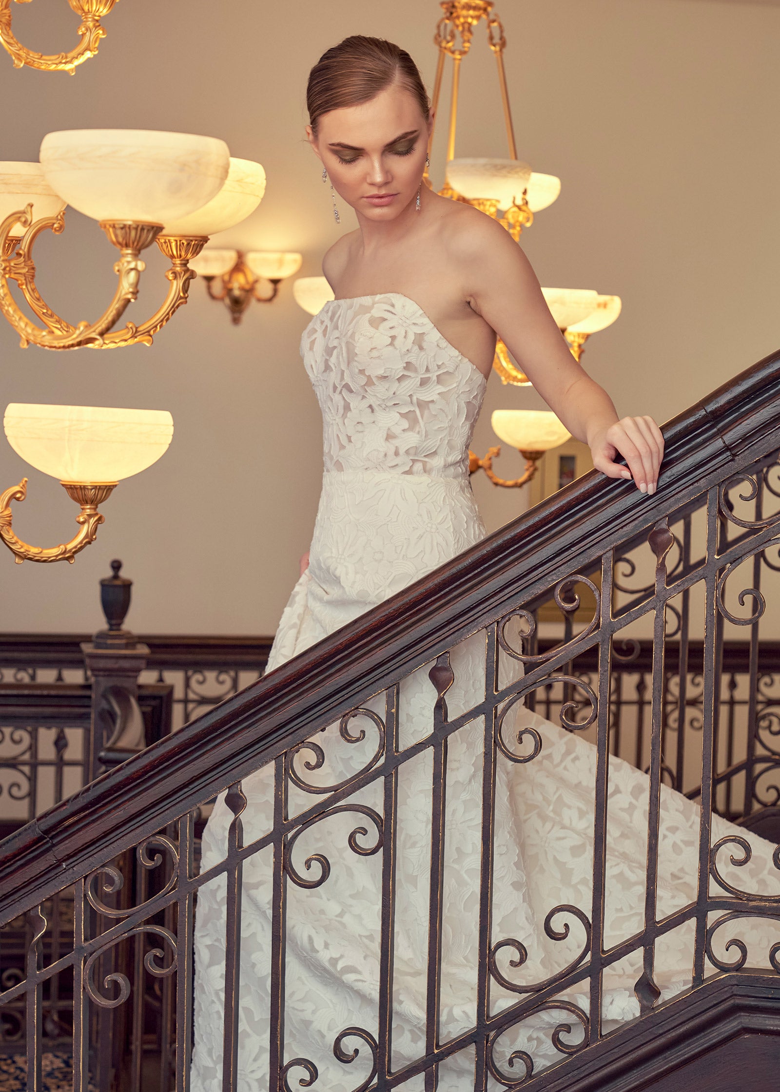 Strapless A-Line Wedding Dress with Floral Brocade Fabric Lotus Threads Bridal Strapless A-Line Wedding Dress with Floral Brocade Fabric Lotus Threads Bridal