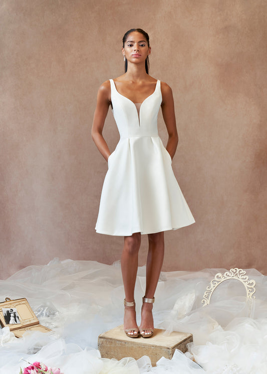 Flirty Pique Mikado Short A-Line Dress with Pockets | Lotus Threads Bridal