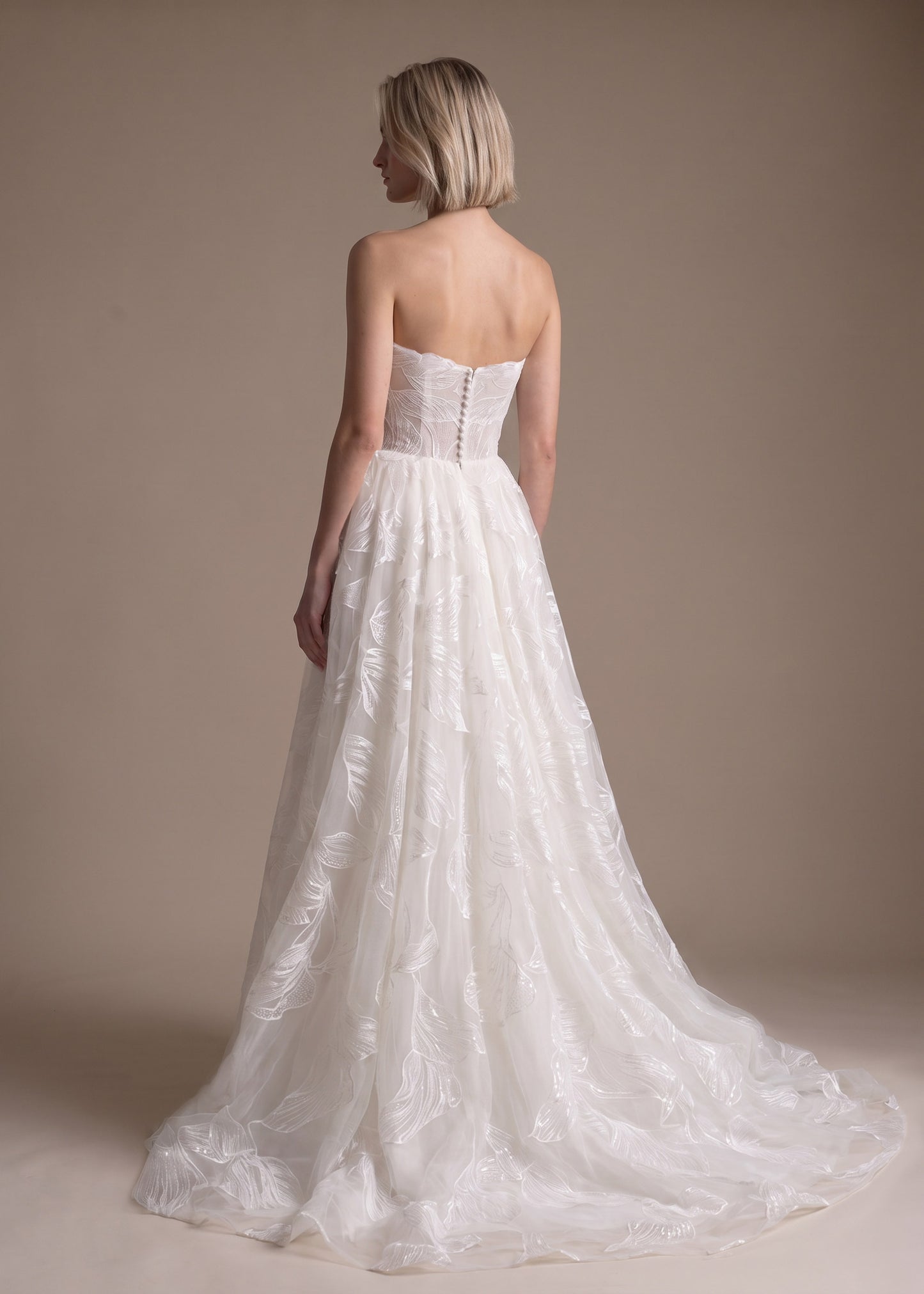 Sweetheart Ball Gown in Soft Tulle & Hand-Cut Floral Lace