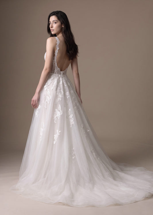 Romantic Rose Floral Lace Ball Gown with Corset Effect