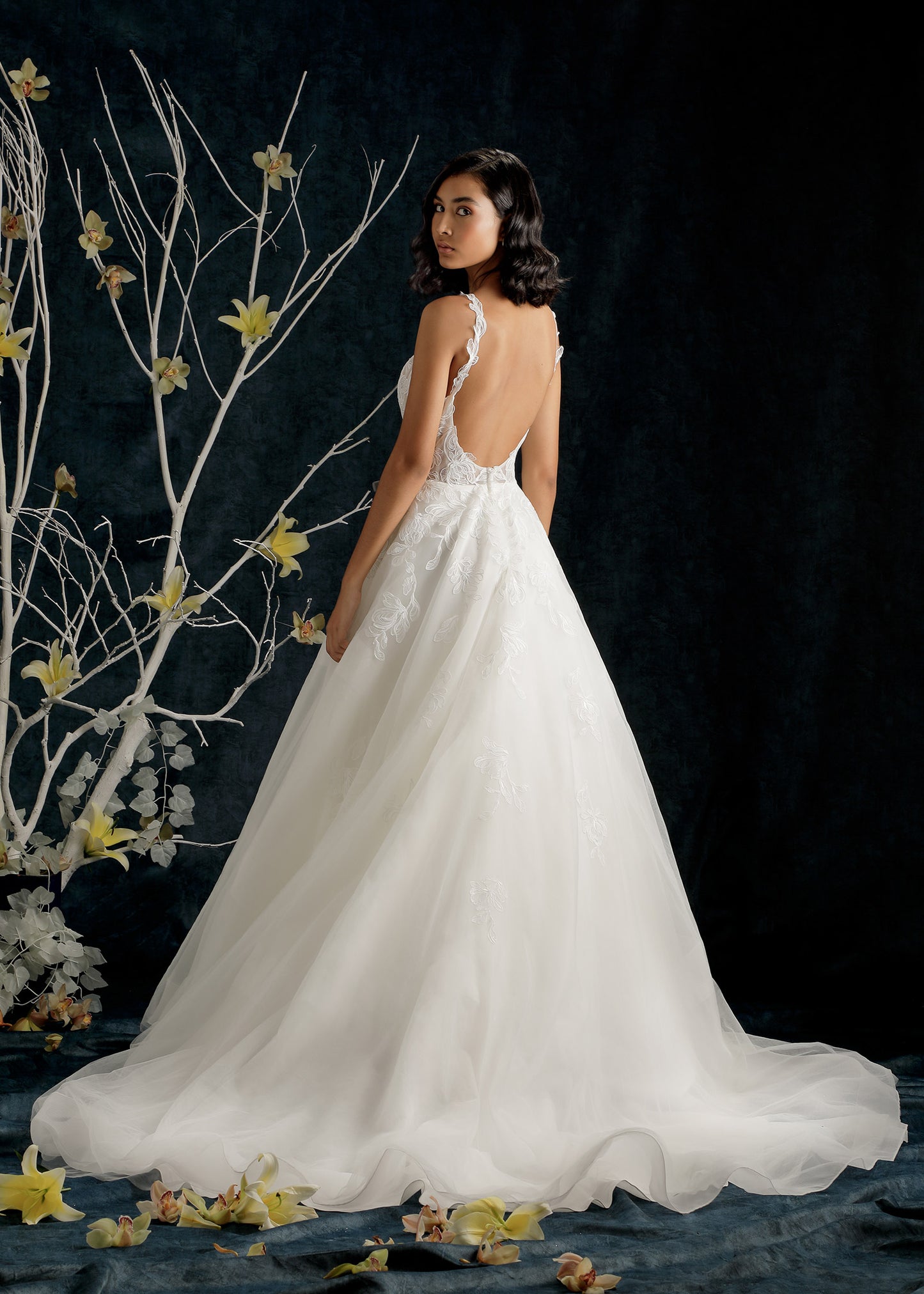 Romantic Rose Floral Lace Ball Gown Wedding Dress - Back