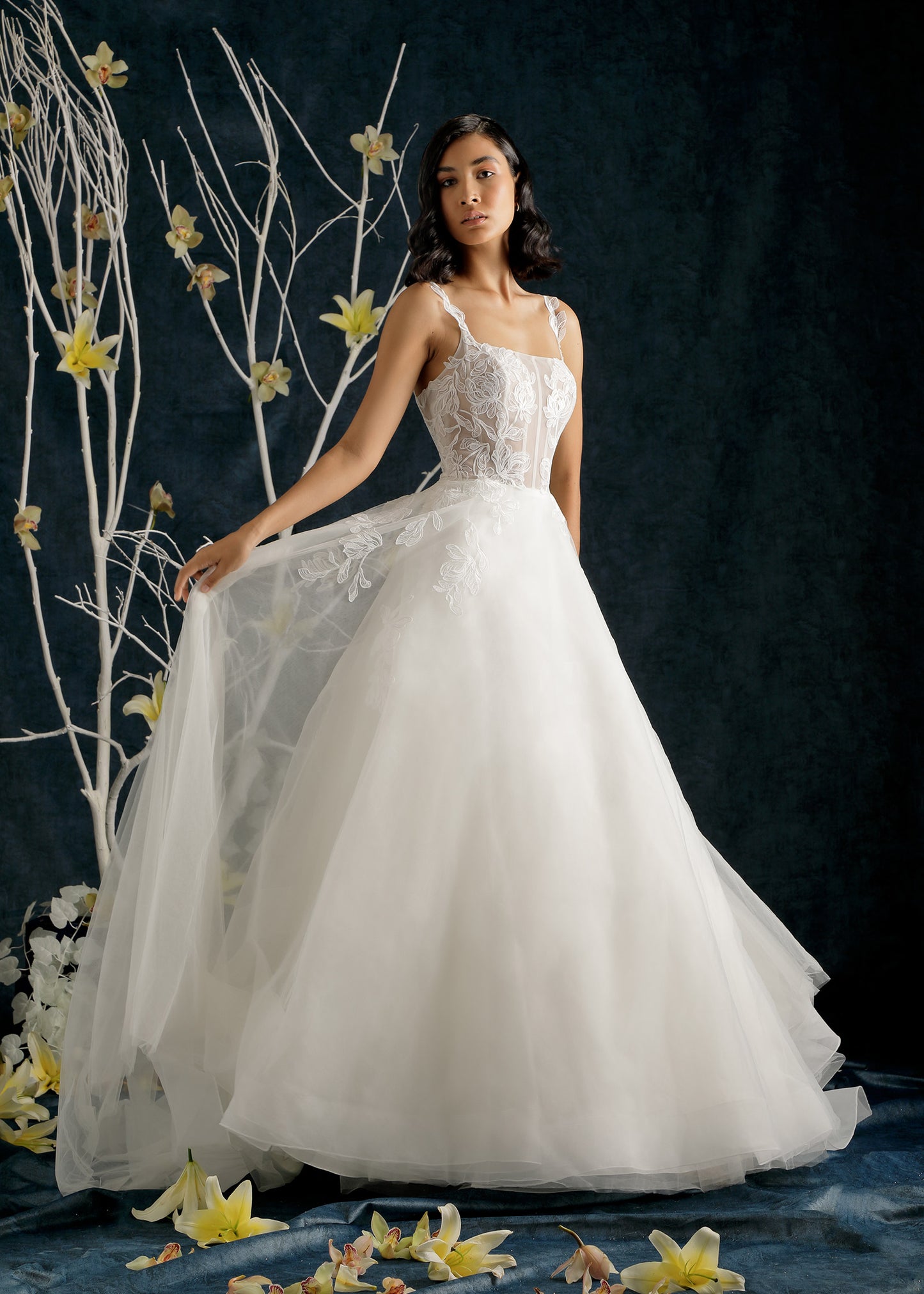 Romantic Rose Floral Lace Wedding Dress Ball Gown with Corset Effect | Lotus Threads Bridal