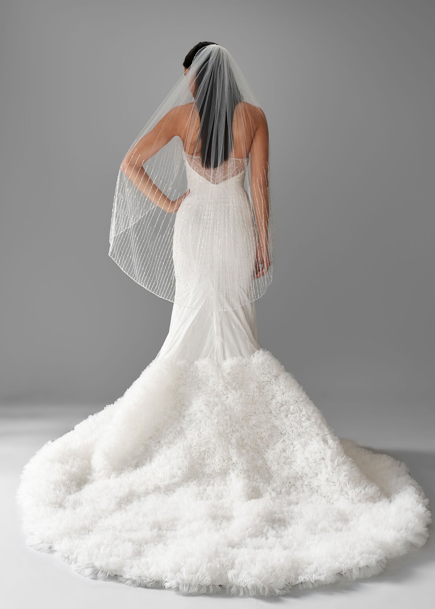 Sheath Wedding Dress with Ruffle Long Train | Lotus Threads Bridal
