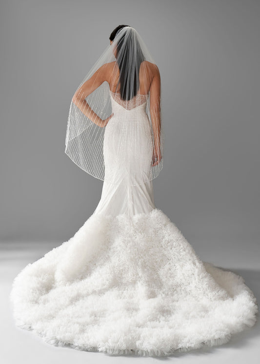 Sheath Wedding Dress with Ruffle Long Train | Lotus Threads Bridal