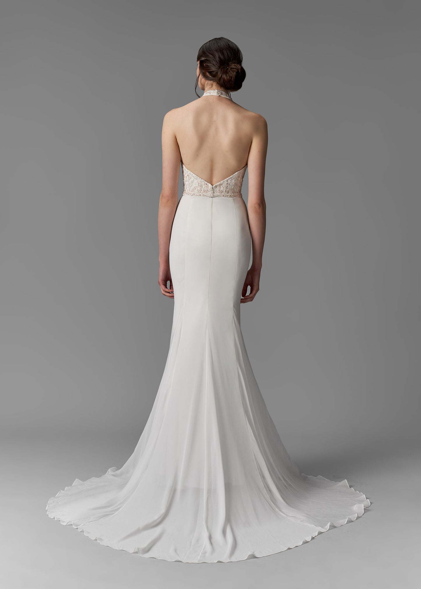 Elegant Halter Chiffon Mermaid Wedding Dress- Back
