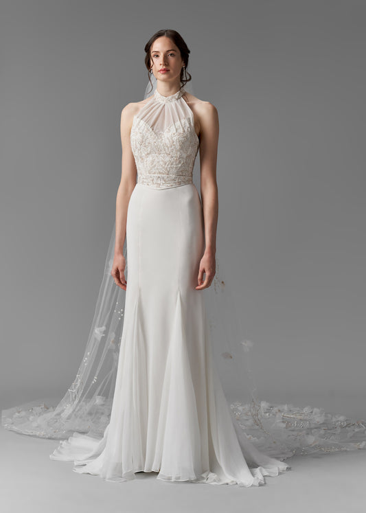 Elegant Halter Chiffon Mermaid Wedding Dress | Lotus Threads Bridal