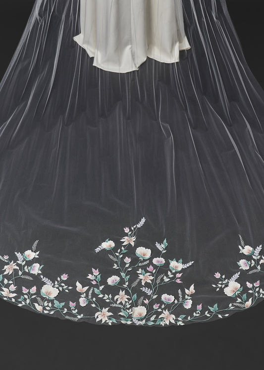 Wedding Veil with Hand Painted Floral Design - Details