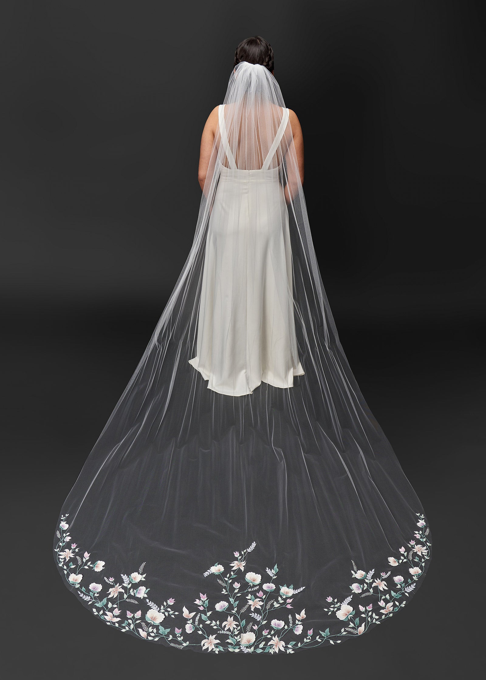 Cathedral Wedding Veil with Hand Painted Floral Design | Lotus Threads Bridal