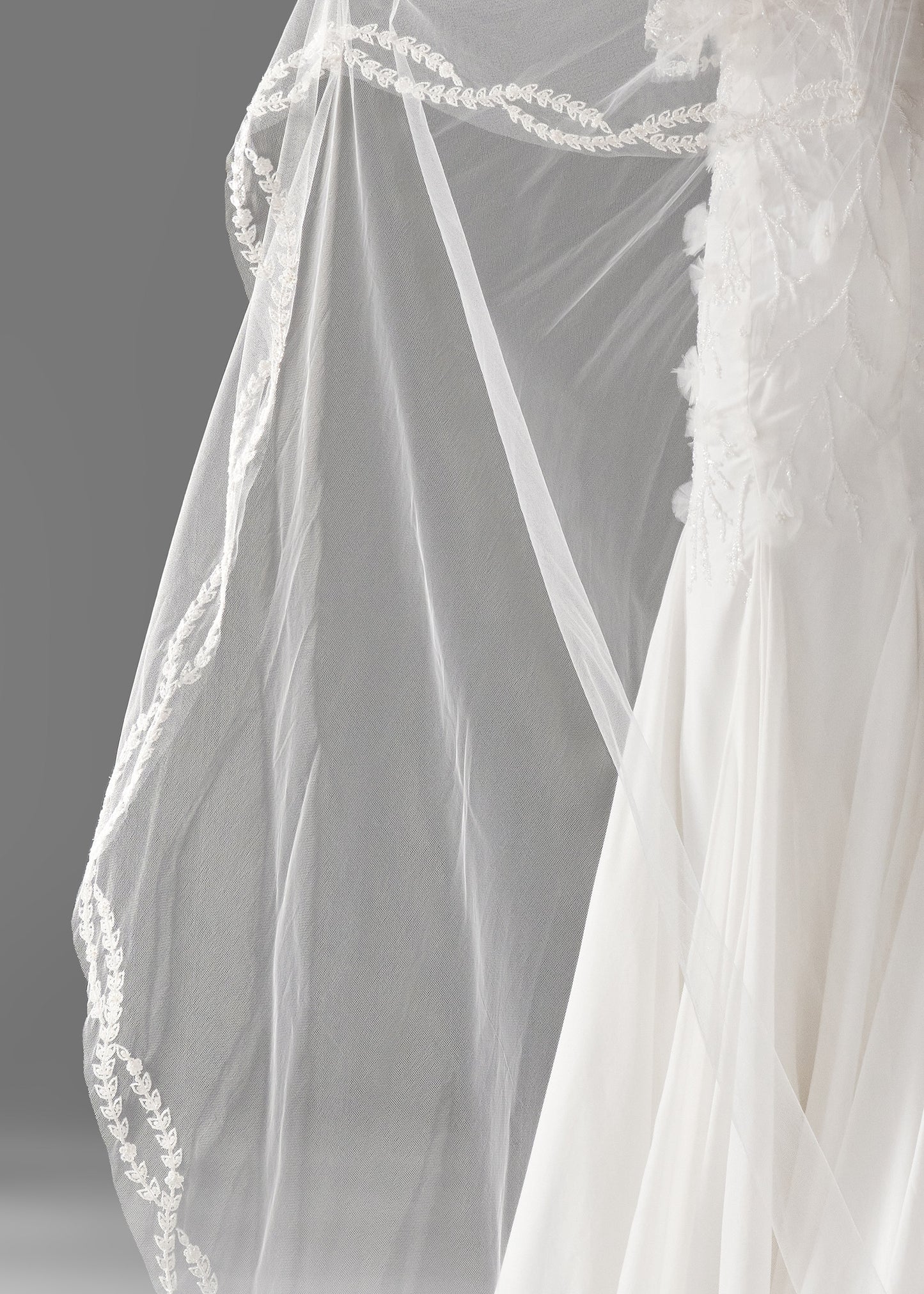 Wedding Veil with Hand-Beaded Swirl Blusher - Details
