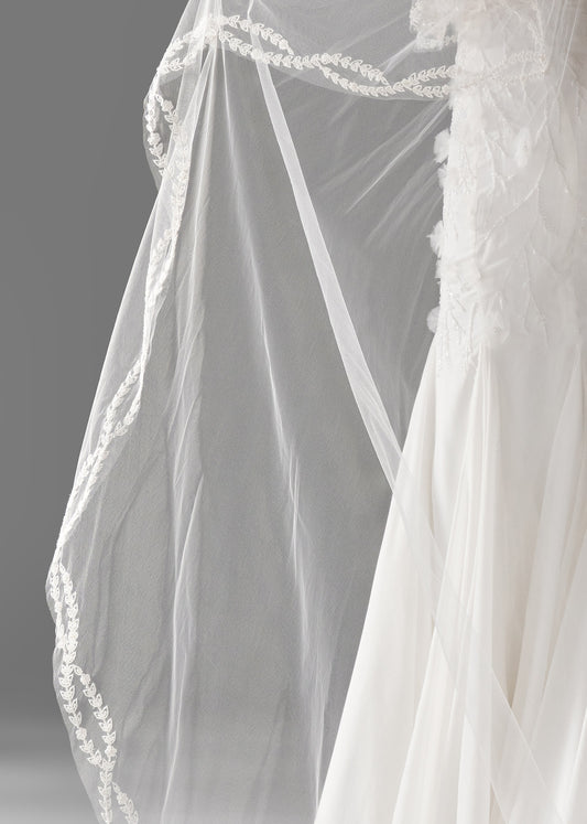 Wedding Veil with Hand-Beaded Swirl Blusher - Details