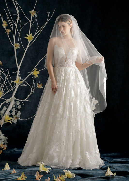 Beautiful Tiered Wedding Veil with Layered Rose Lace Design