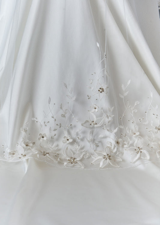 Floral Embroidered Cathedral Veil with Diamonds - Detail | Lotus Threads Bridal
