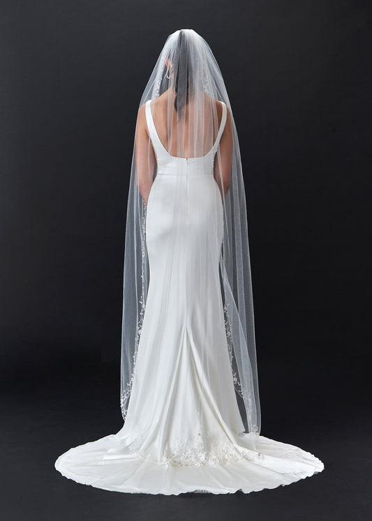 Floral Embroidered Cathedral Veil with Diamonds | Lotus Threads Bridal