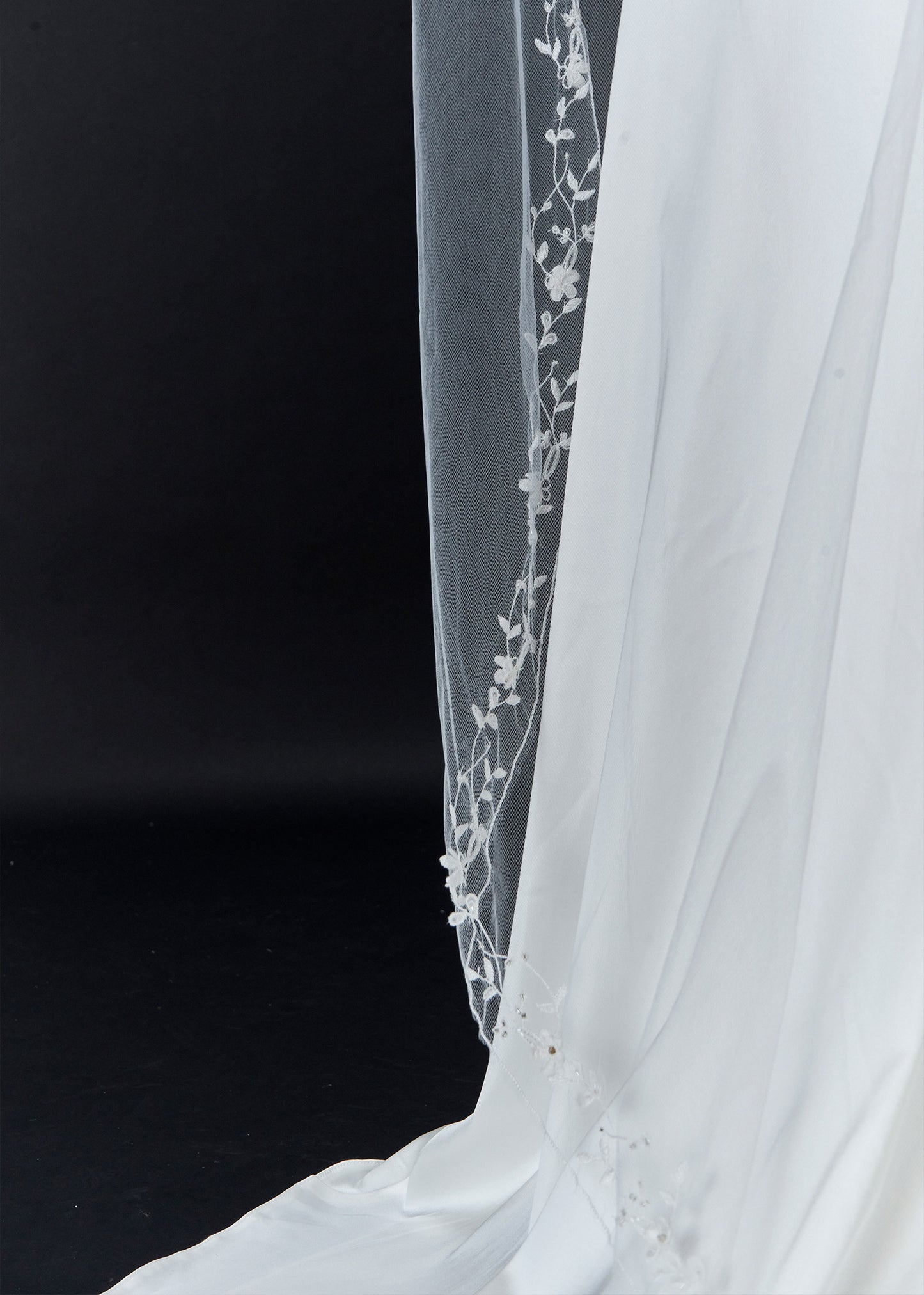 Floral Embroidered Cathedral Veil with Diamonds - Detail | Lotus Threads Bridal