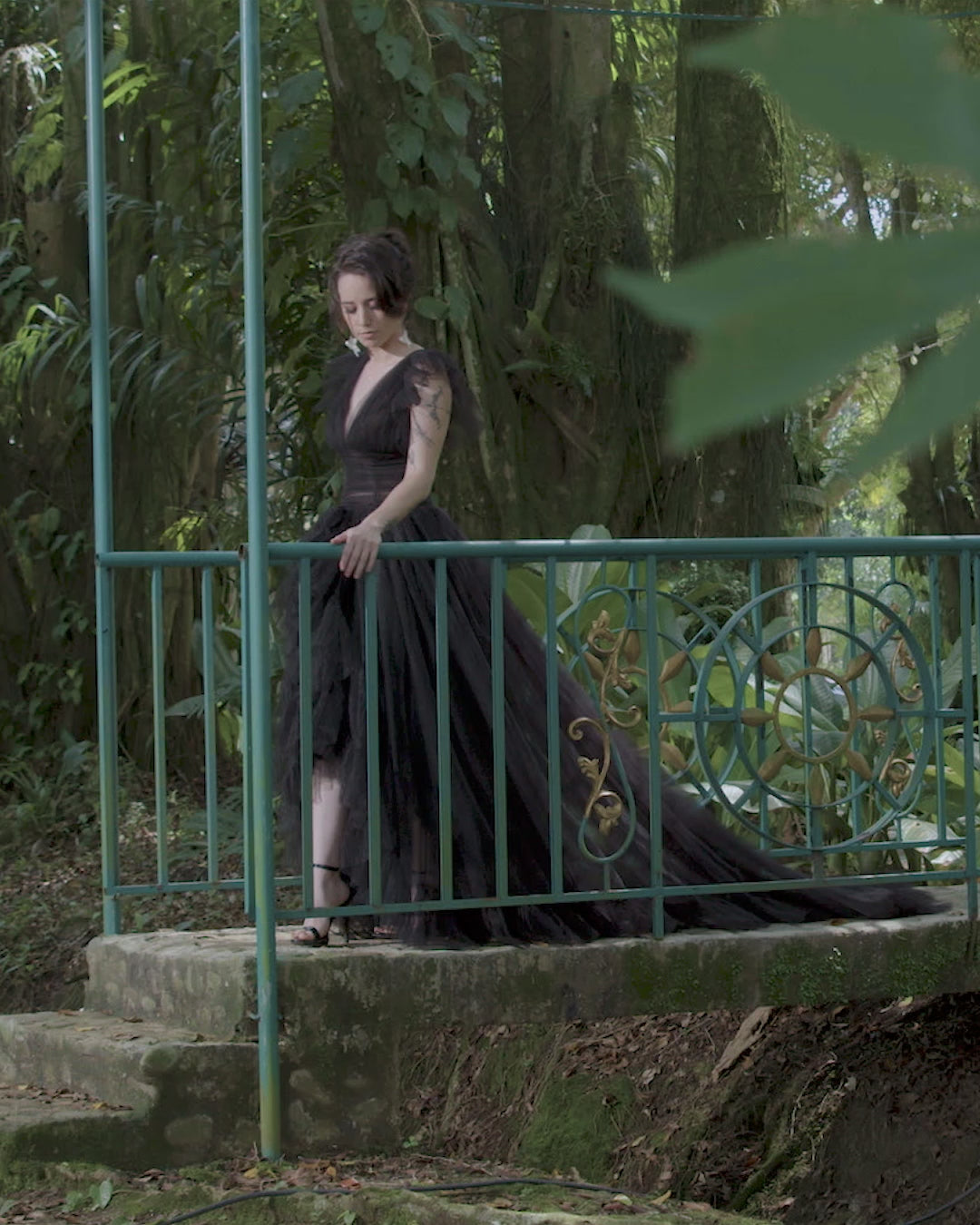 Black Edgy Wedding Dress Ball Gown with Layers of Tulle Pleated Ruffles | Lotus Threads Bridal