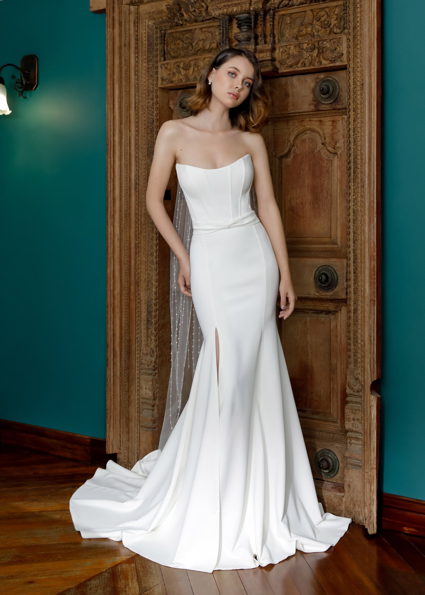 Strapless Mermaid Gown with Slit & Train | Lotus Threads Bridal