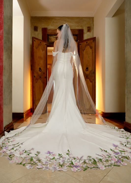 Wedding Veil with Floral Accents - Details | Lotus Threads Bridal