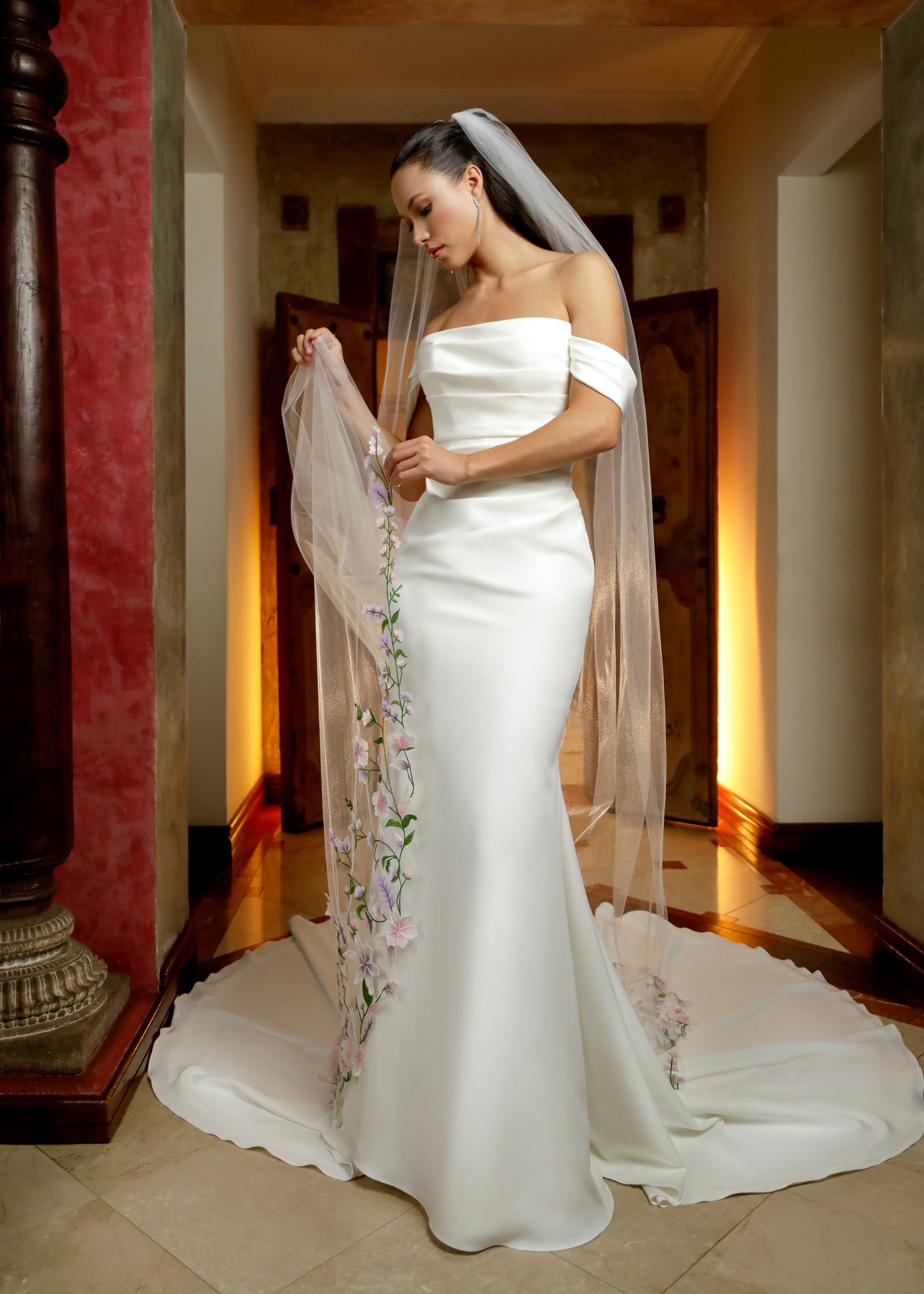 Wedding Veil with Floral Accents - Details | Lotus Threads Bridal