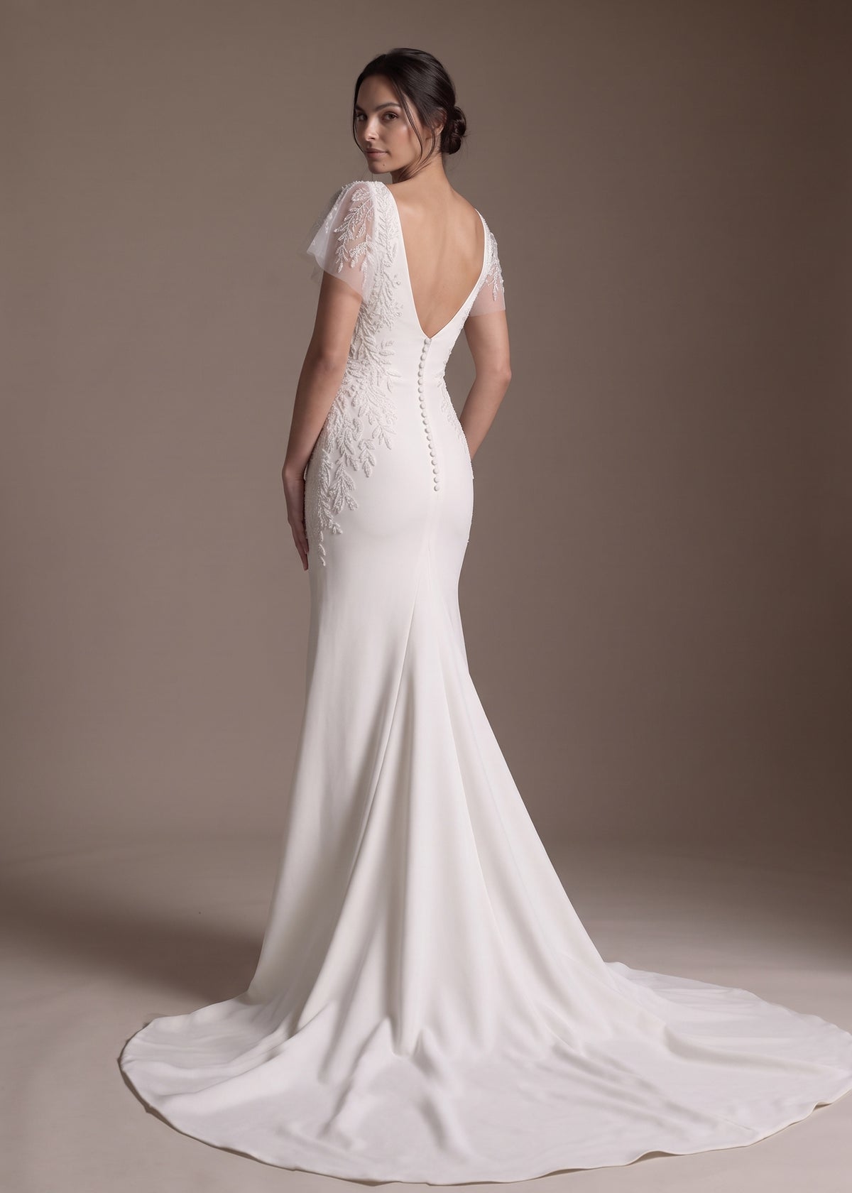 Square Neck Mermaid Wedding Dress in European Crepe