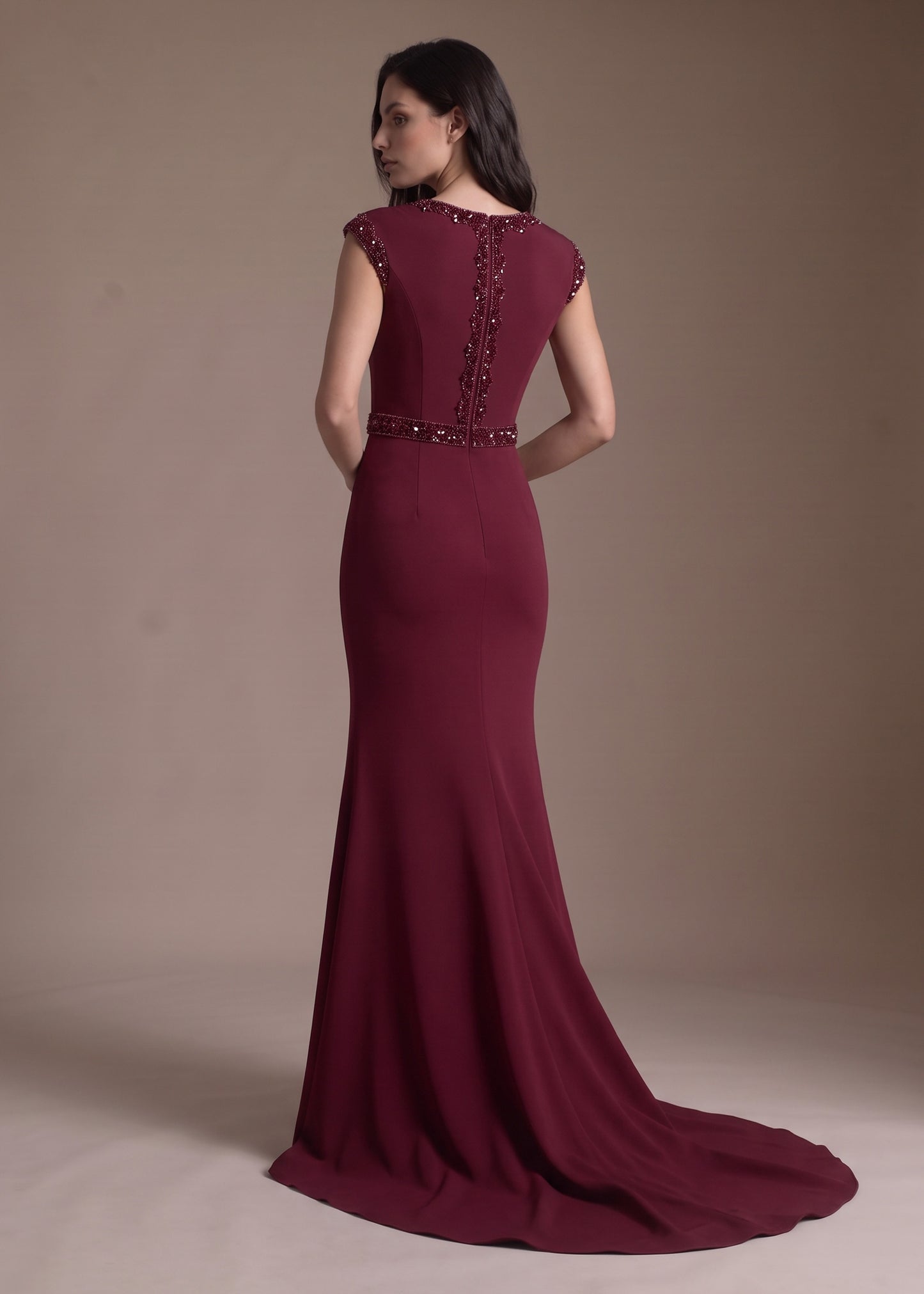 Crepe Mermaid Gown with Jewel Neckline