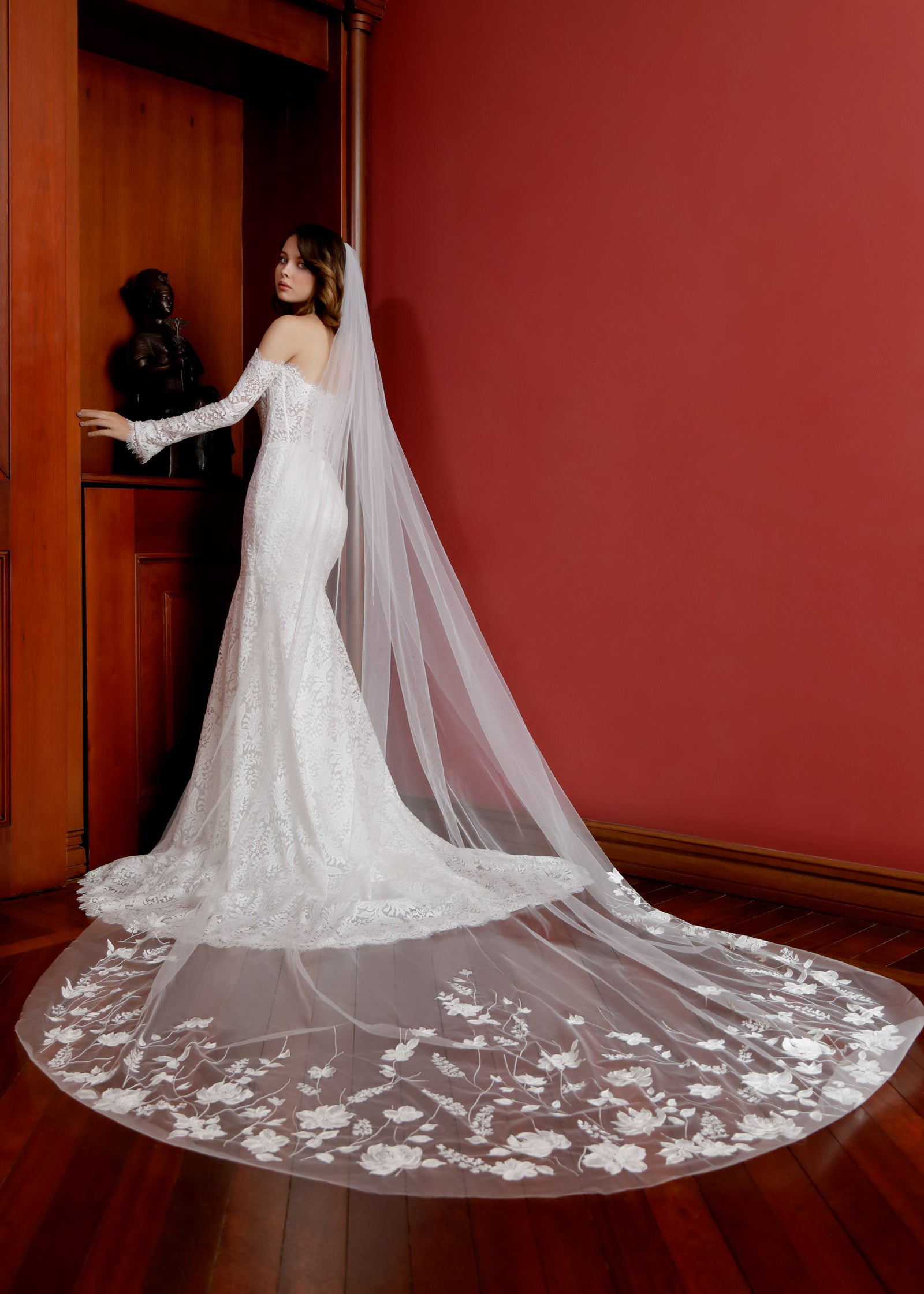 Lace Fit & Flare Wedding Dress with Off-Shoulder Sleeves – Lotus Threads  Bridal