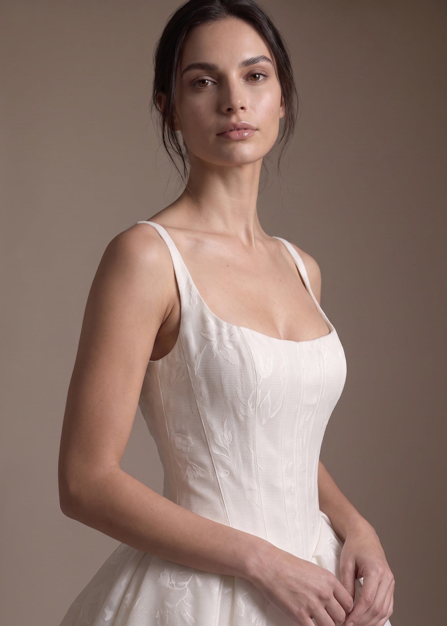 Basque Waist Square Neckline A-Line Wedding Gown