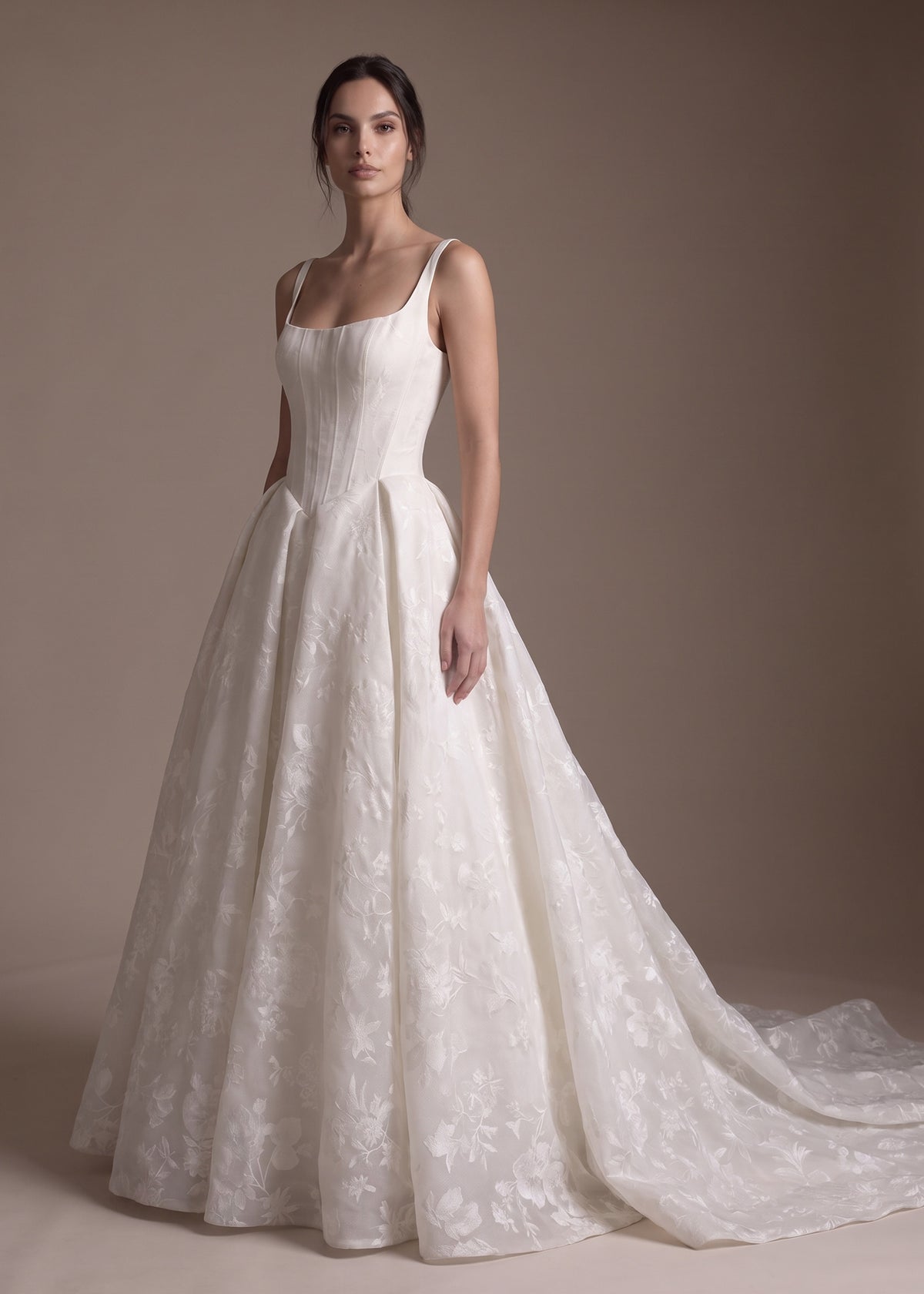 Basque Waist Square Neckline A-Line Wedding Gown