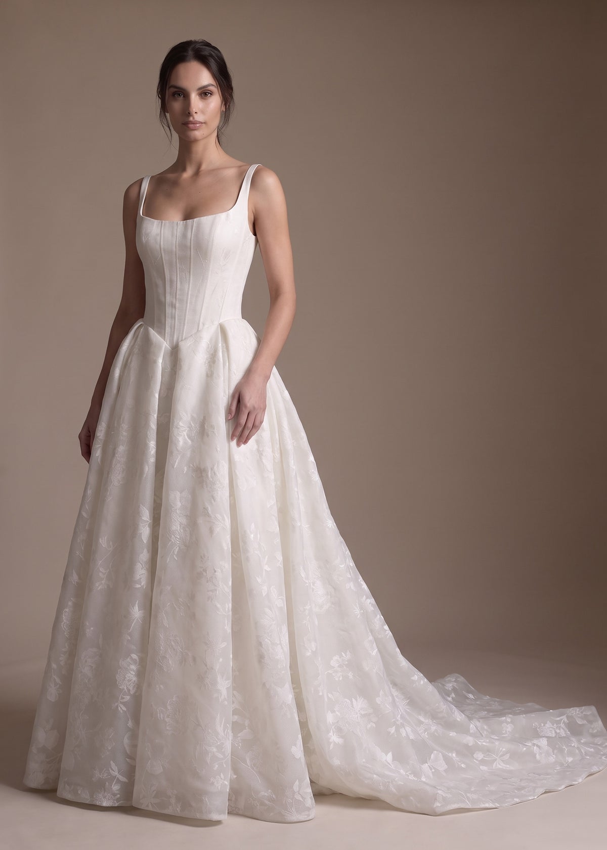 Basque Waist Square Neckline A-Line Wedding Gown