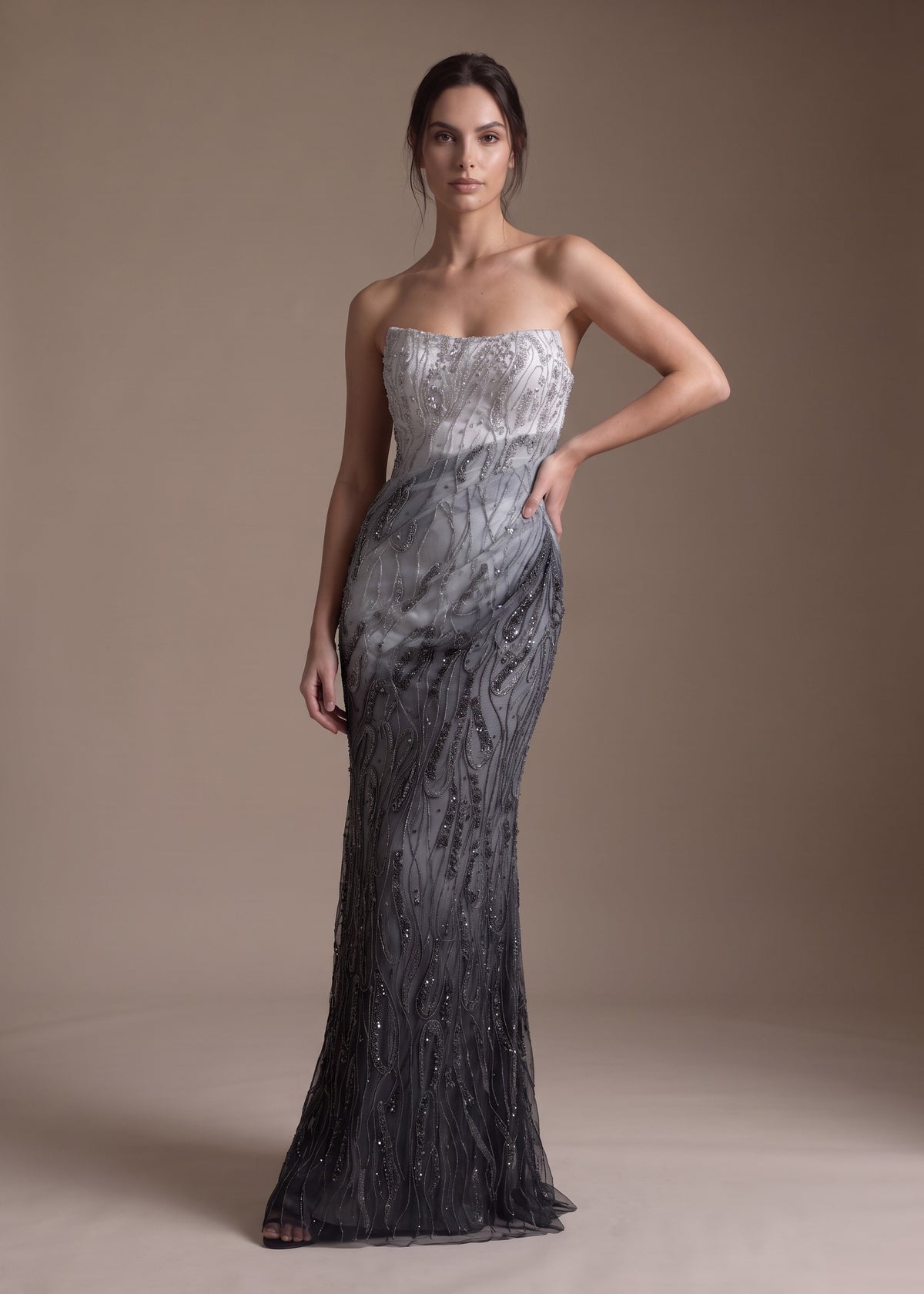 Ombré Strapless Gown with Corset Bodice & Beading