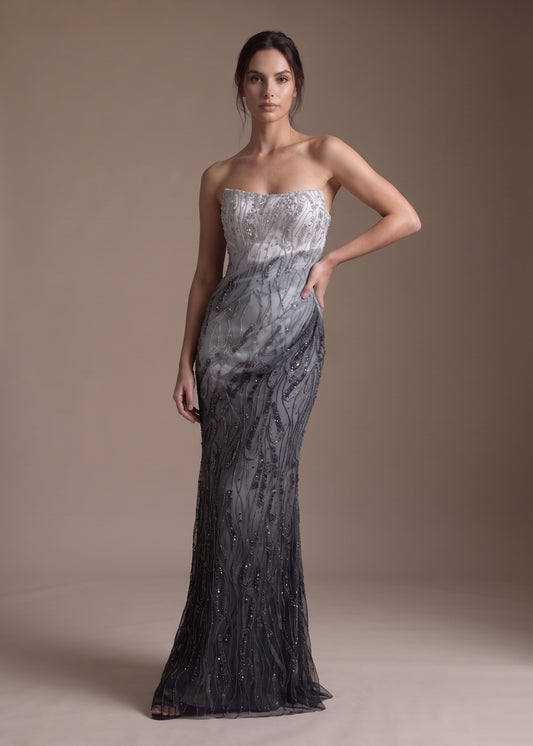 Ombré Strapless Gown with Corset Bodice & Beading
