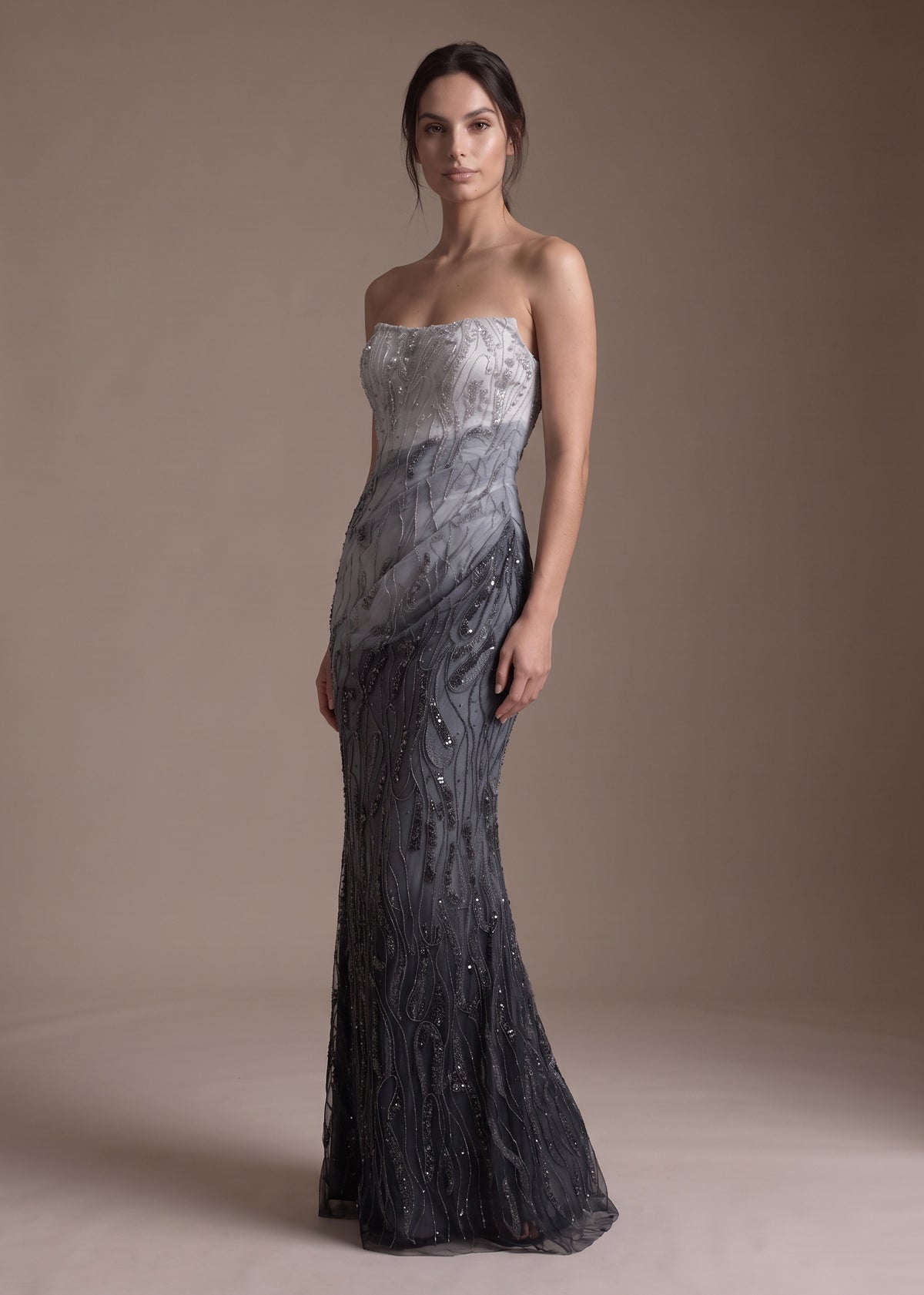 Ombré Strapless Gown with Corset Bodice & Beading