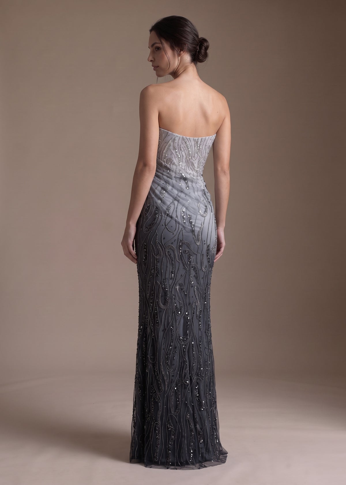 Ombré Strapless Gown with Corset Bodice & Beading